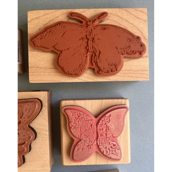Butterflies & Ladybugs Wooden Block Rubber Stamps Lot of 13 - Picture 8 of 13